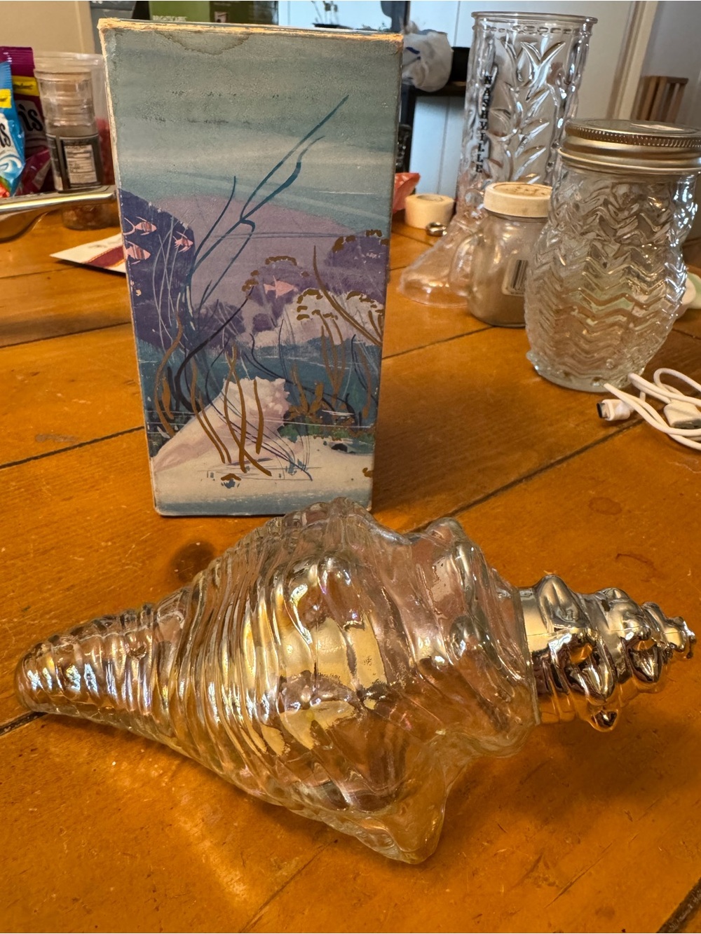 Avon Iridescent Clear Glass Conch Shell